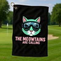Funny Skiing Cat The Meowtains Are Calling Ski Golf Towel thumb 1