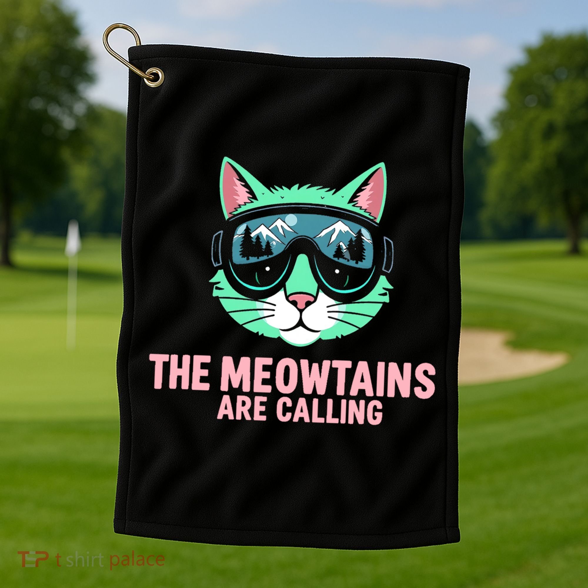 Funny Skiing Cat The Meowtains Are Calling Ski Golf Towel