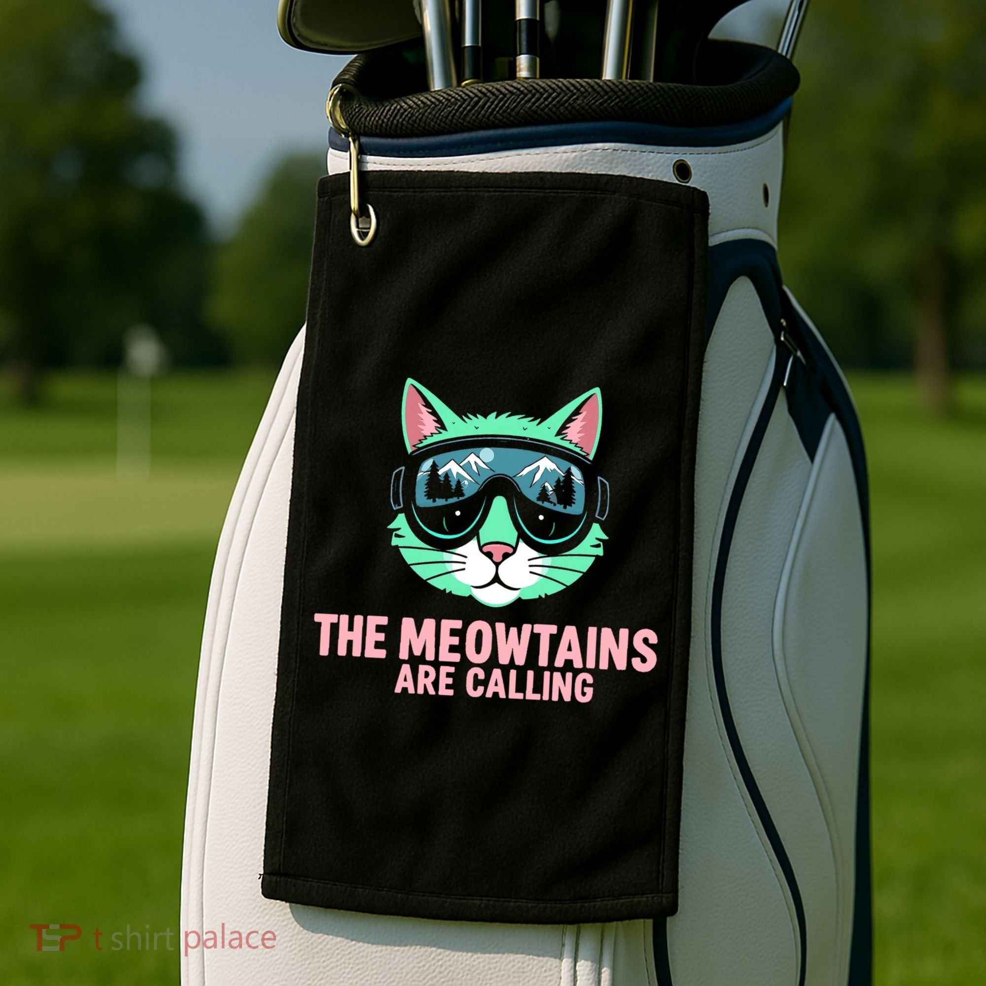 Funny Skiing Cat The Meowtains Are Calling Ski Golf Towel