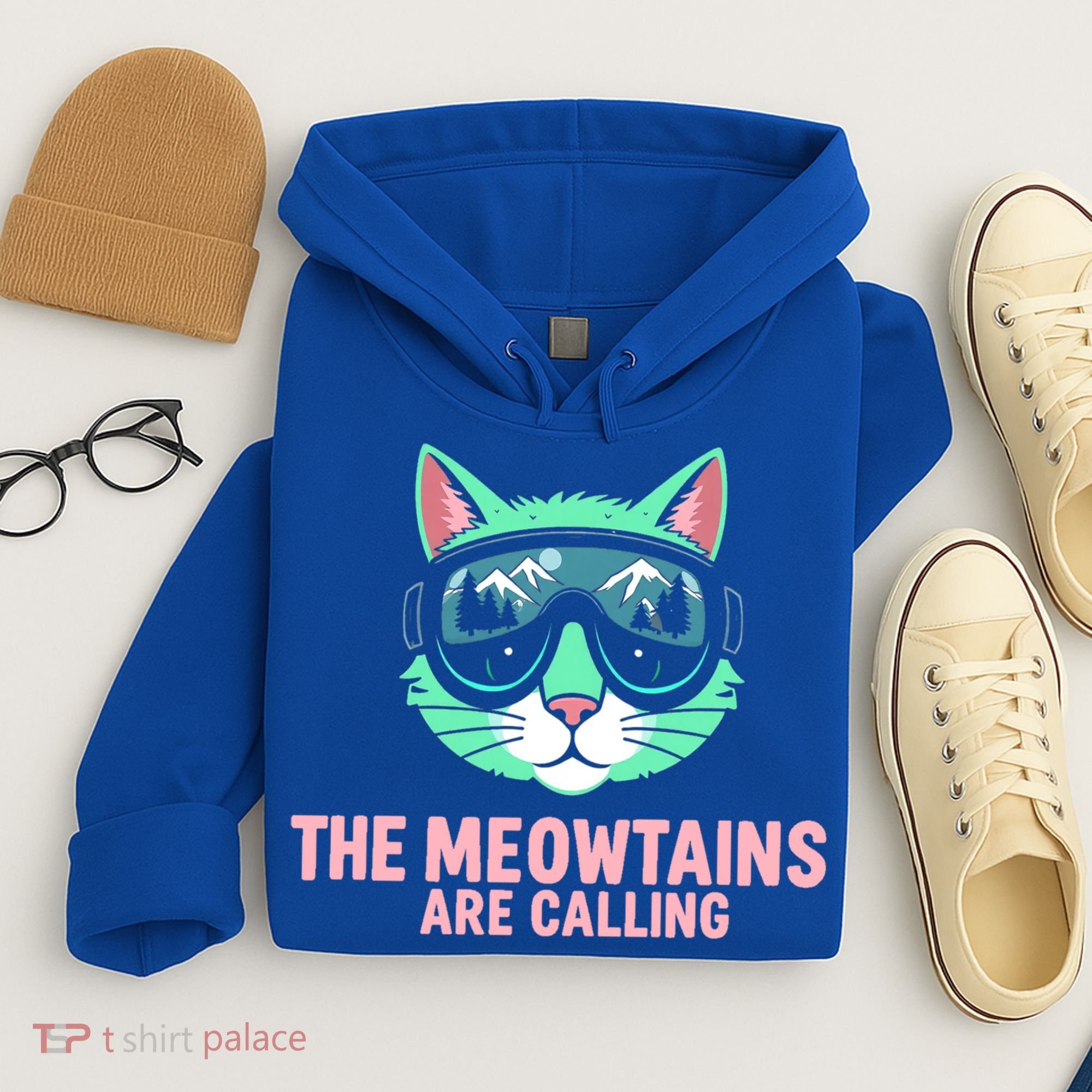 Funny Skiing Cat The Meowtains Are Calling Ski Hoodie