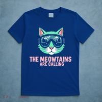 Funny Skiing Cat The Meowtains Are Calling Ski T-Shirt thumb 5