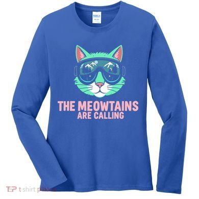 Funny Skiing Cat The Meowtains Are Calling Ski Women's Long Sleeve Shirt