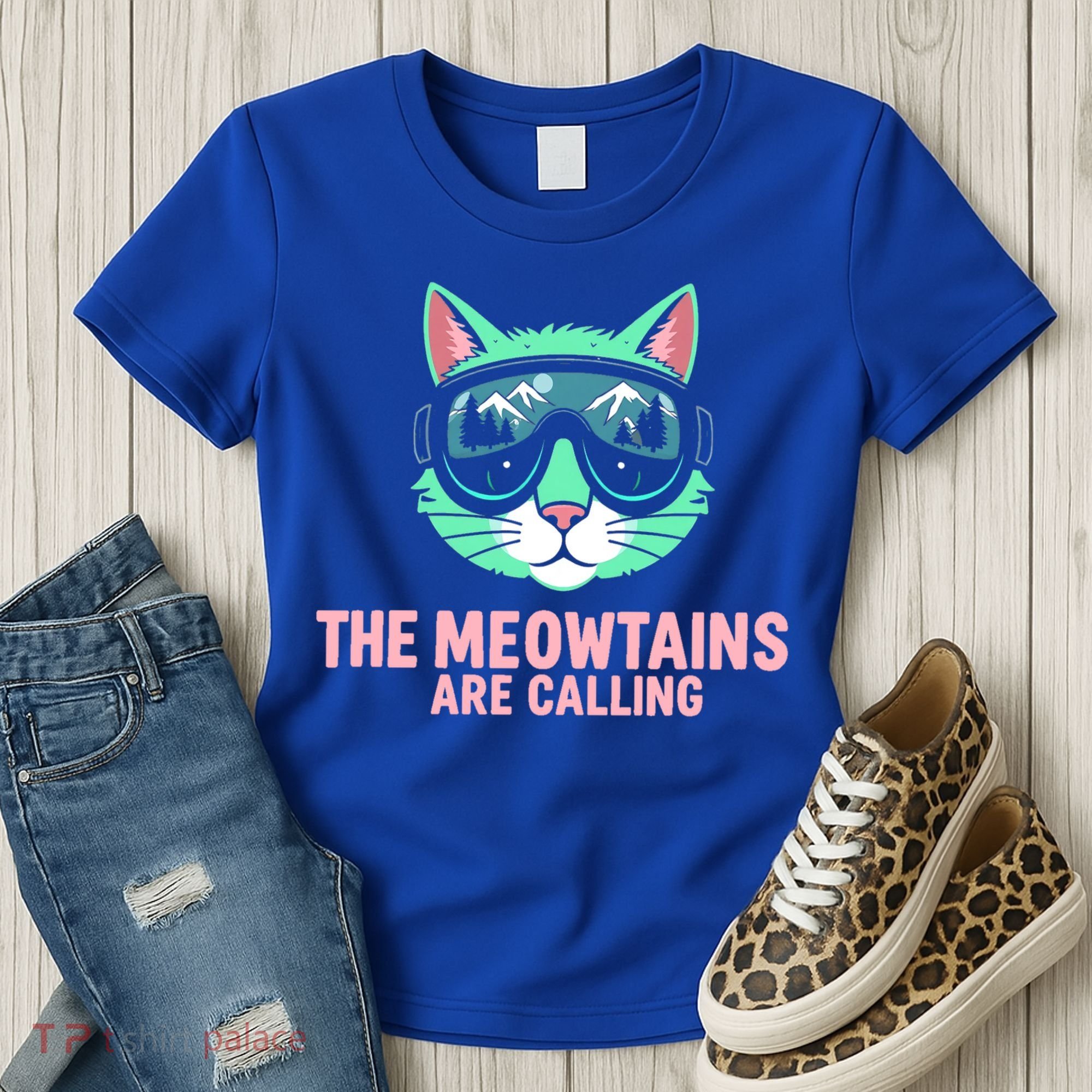 Funny Skiing Cat The Meowtains Are Calling Ski Women's T-Shirt