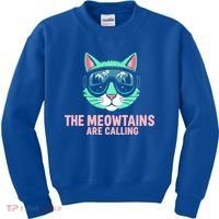 Funny Skiing Cat The Meowtains Are Calling Ski Kids Sweatshirt thumb 0