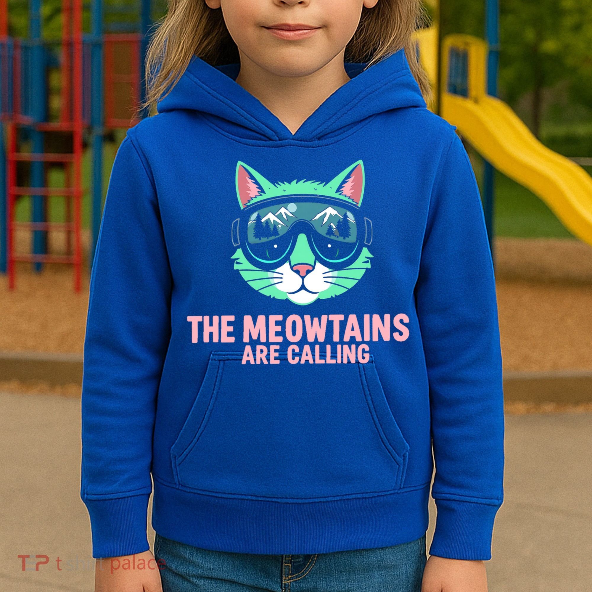 Funny Skiing Cat The Meowtains Are Calling Ski Kids Hoodie