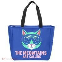 Funny Skiing Cat The Meowtains Are Calling Ski Tote Bag thumb 0