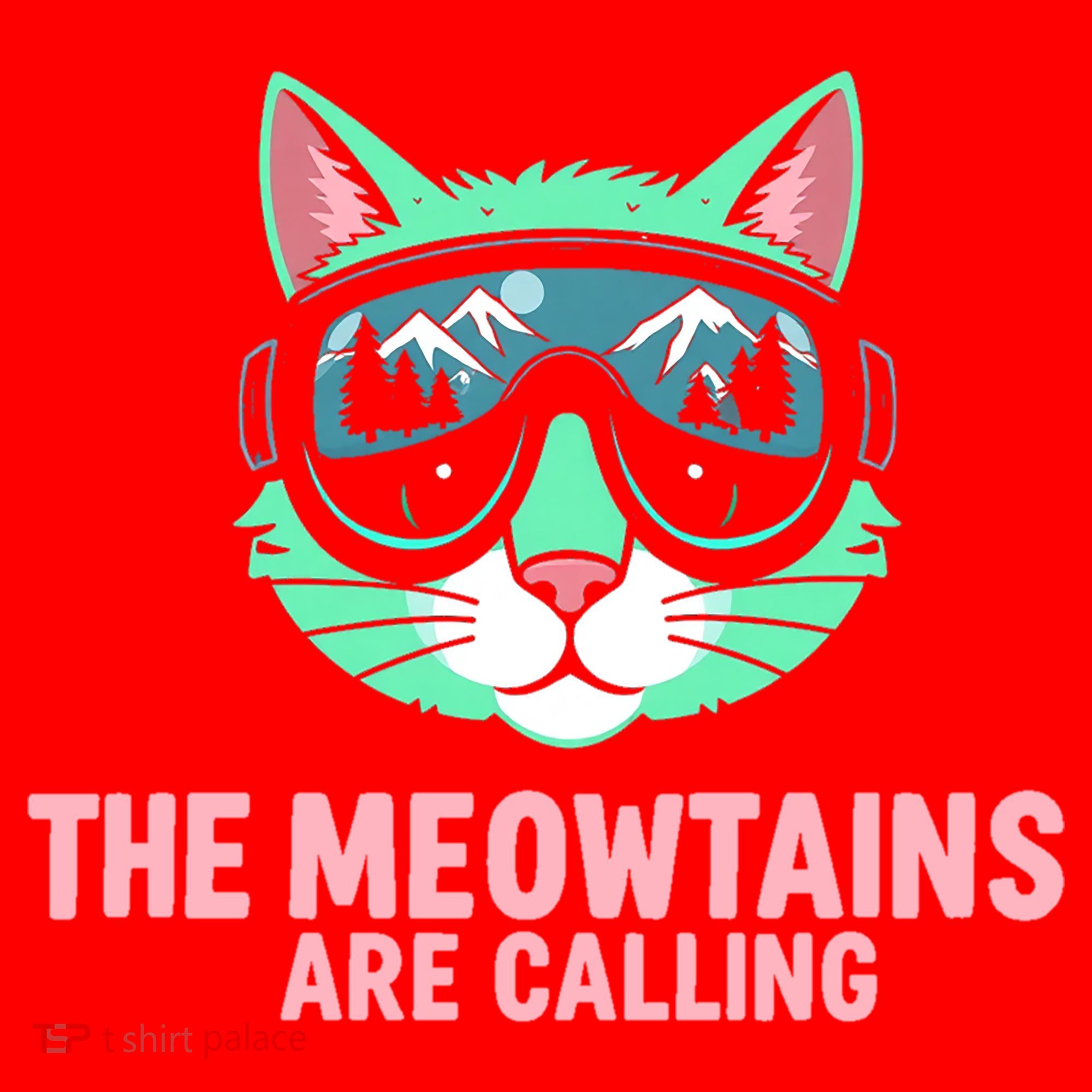 Funny Skiing Cat The Meowtains Are Calling Ski Santa Hat