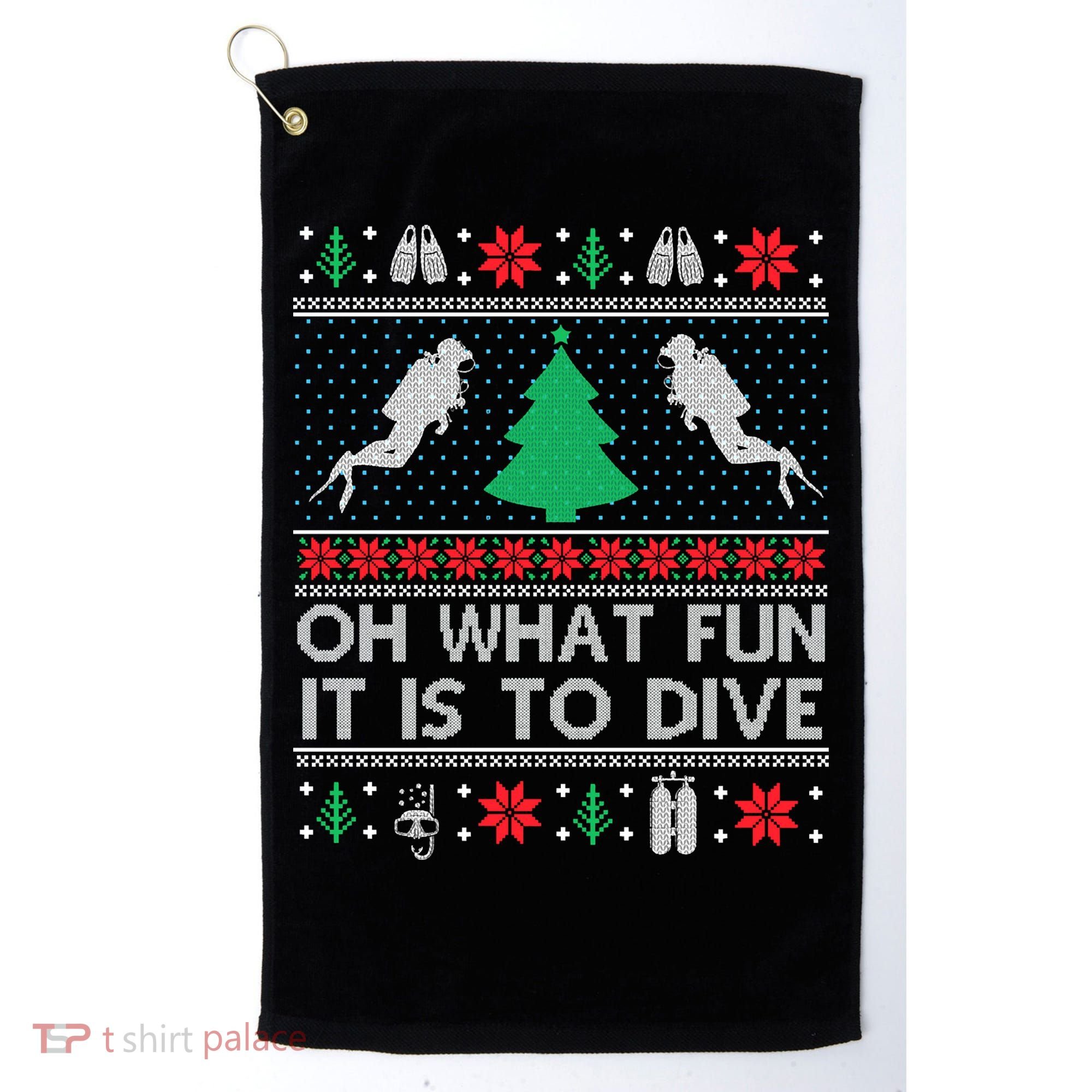 Funny Scuba Diving Diver Ugly Christmas Xmas Golf Towel