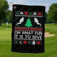 Funny Scuba Diving Diver Ugly Christmas Xmas Golf Towel thumb 1