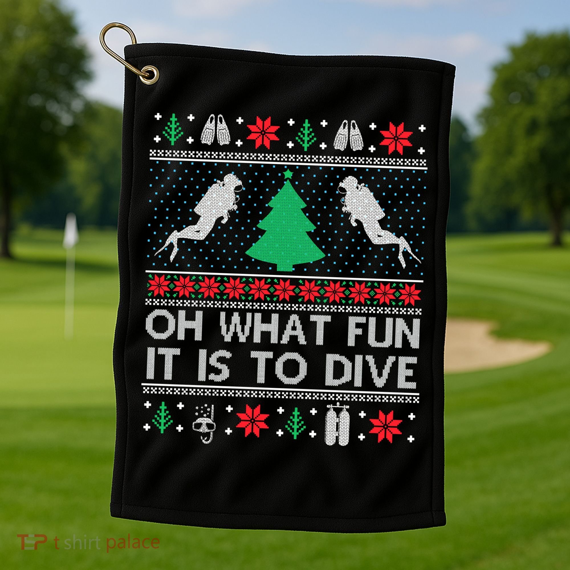 Funny Scuba Diving Diver Ugly Christmas Xmas Golf Towel