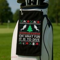 Funny Scuba Diving Diver Ugly Christmas Xmas Golf Towel thumb 2