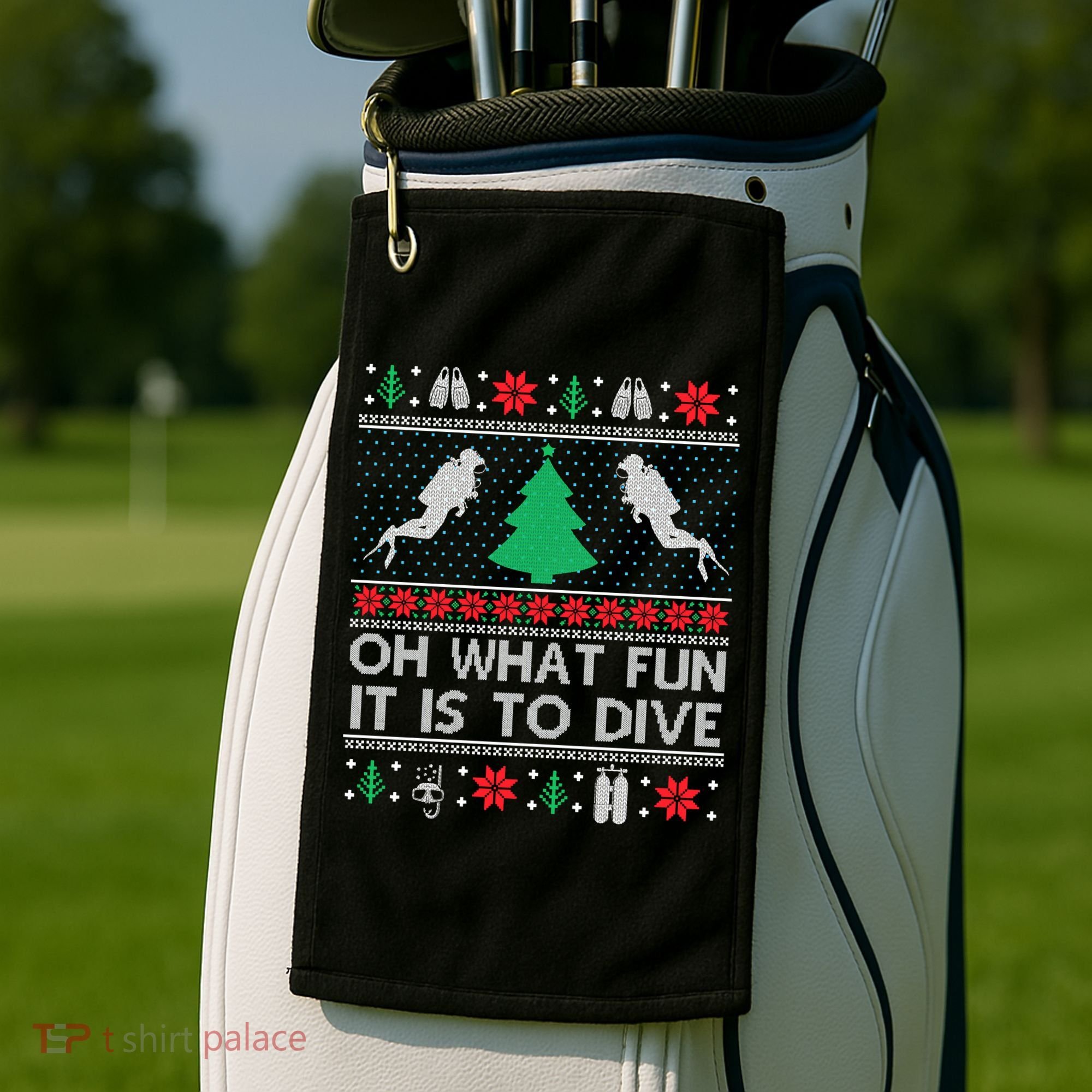 Funny Scuba Diving Diver Ugly Christmas Xmas Golf Towel