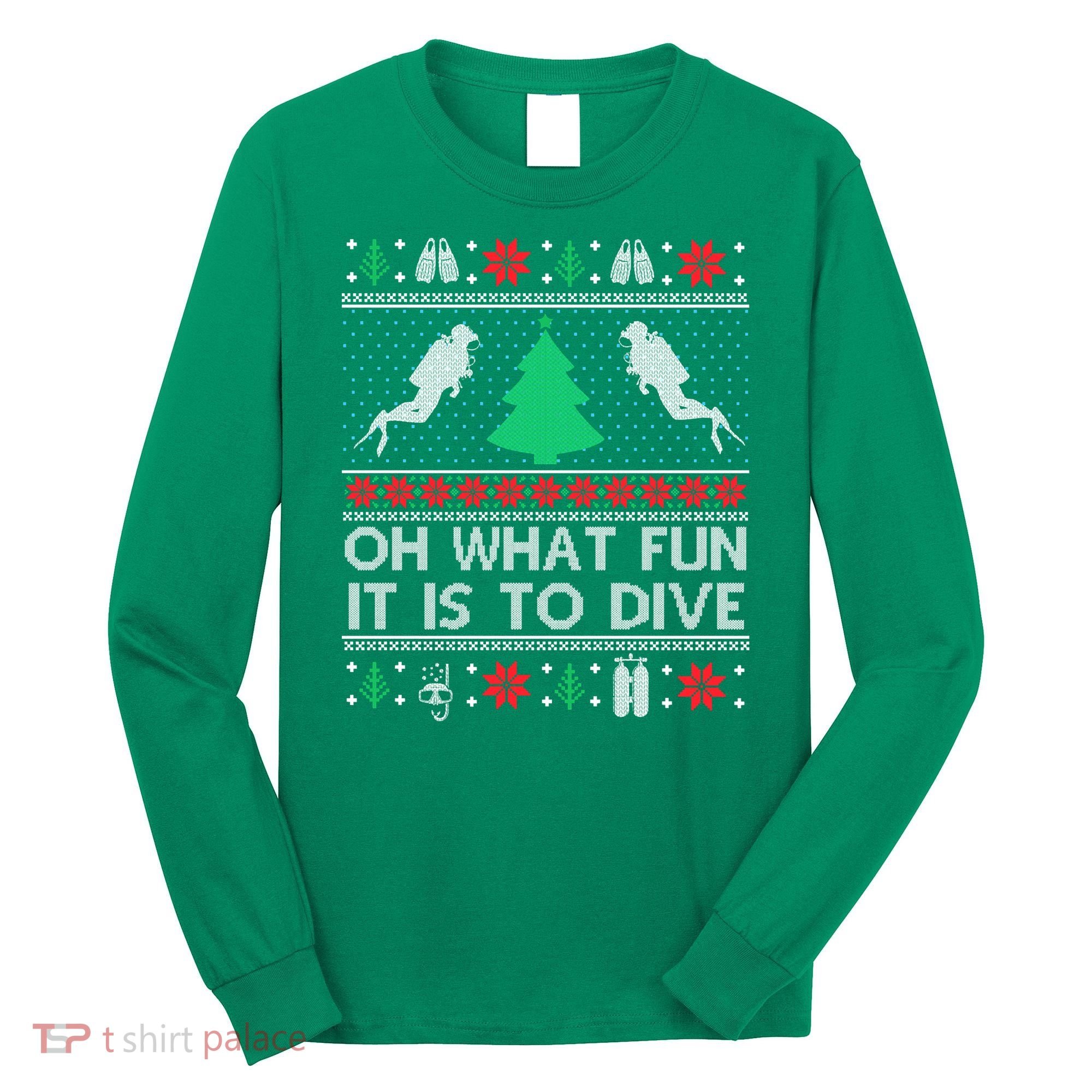 Funny Scuba Diving Diver Ugly Christmas Xmas Long Sleeve Shirt