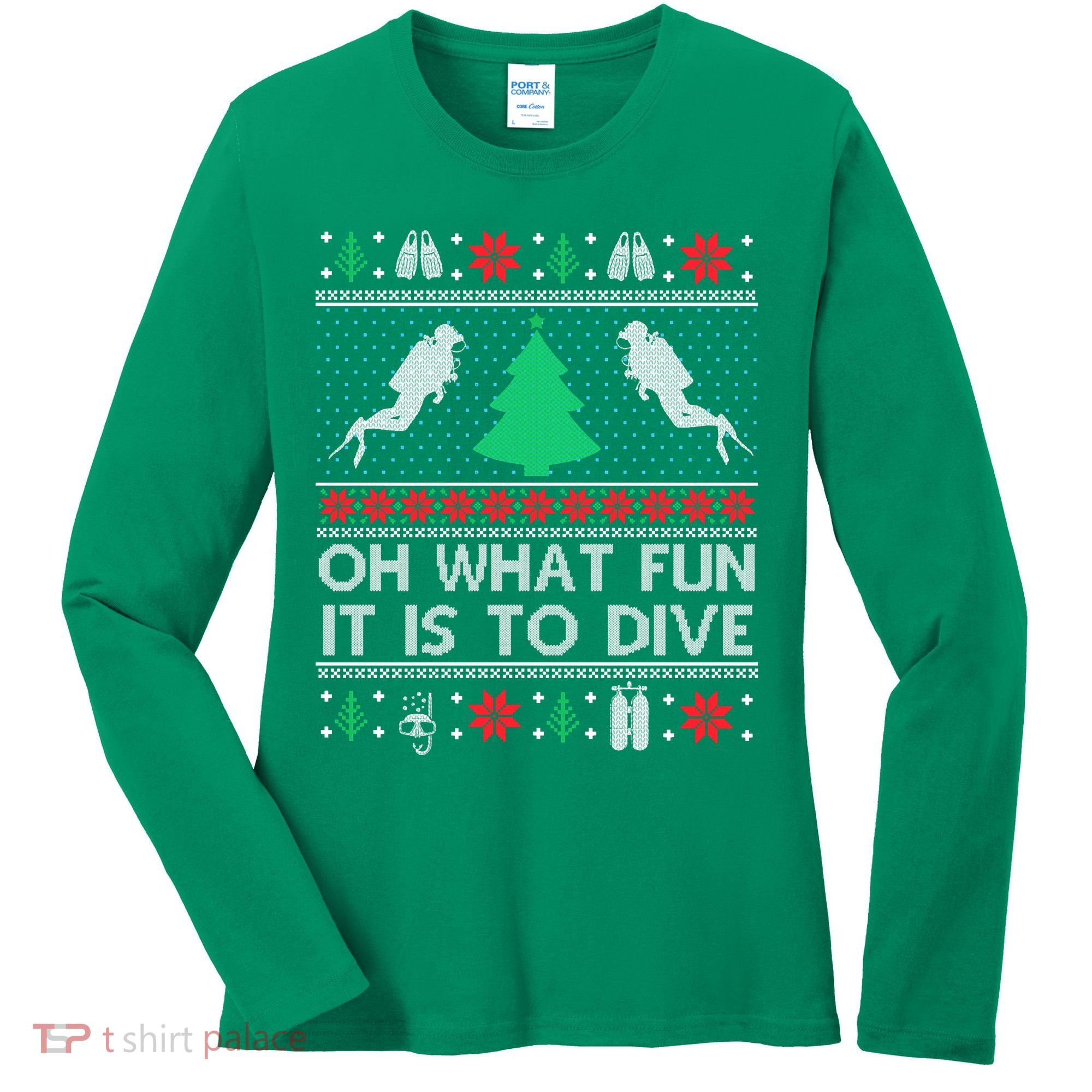 Funny Scuba Diving Diver Ugly Christmas Xmas Women's Long Sleeve Shirt