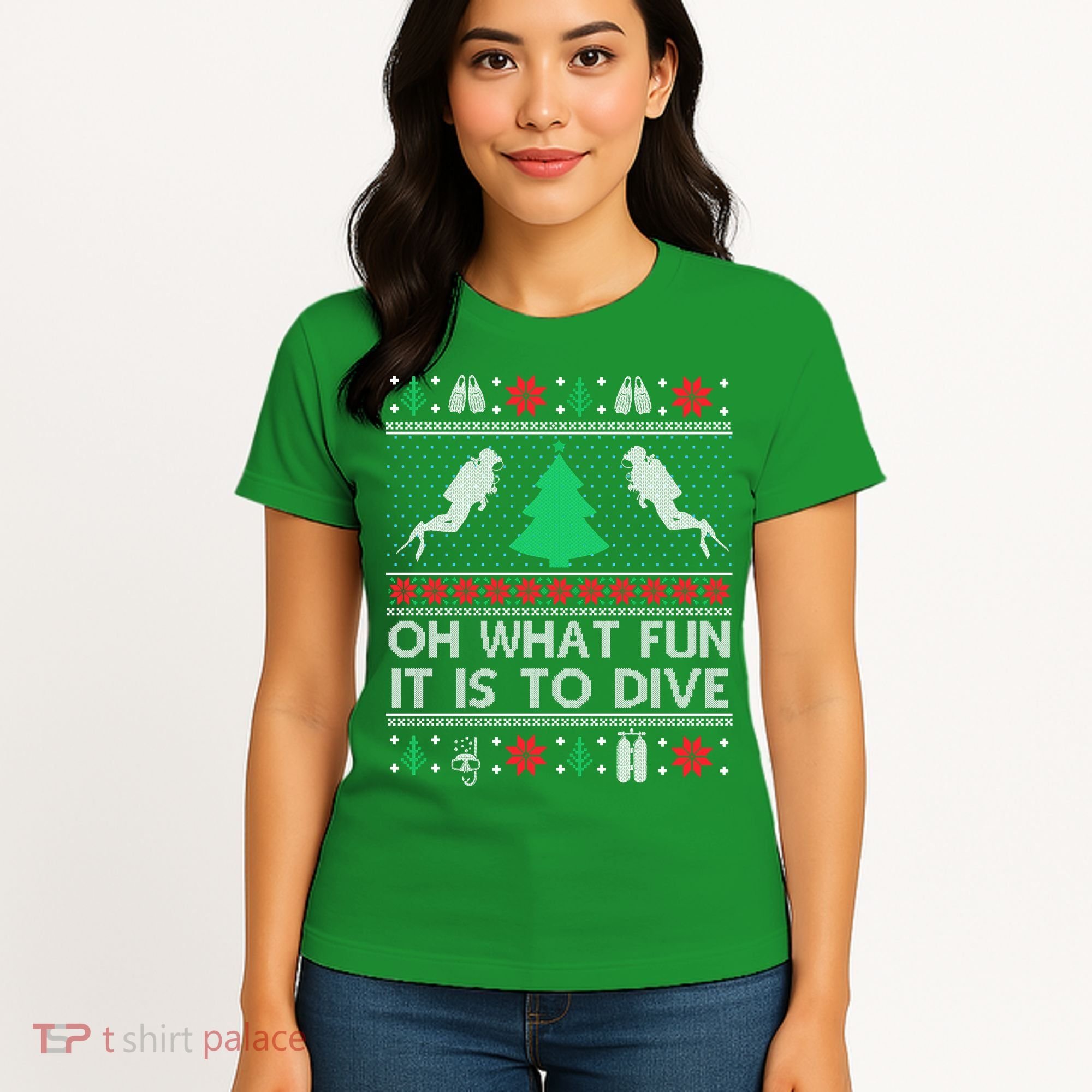 Funny Scuba Diving Diver Ugly Christmas Xmas Women's T-Shirt