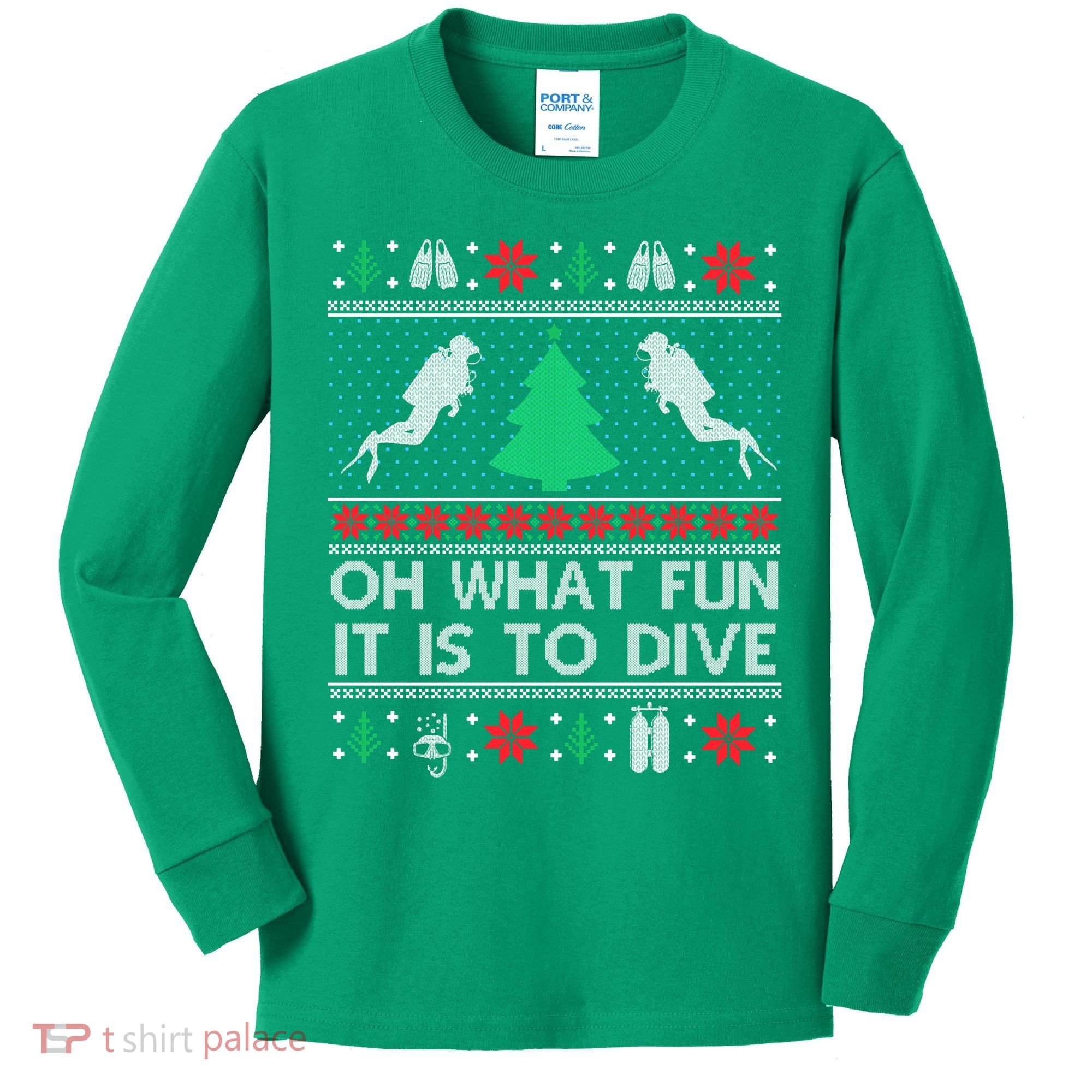 Funny Scuba Diving Diver Ugly Christmas Xmas Kids Long Sleeve Shirt