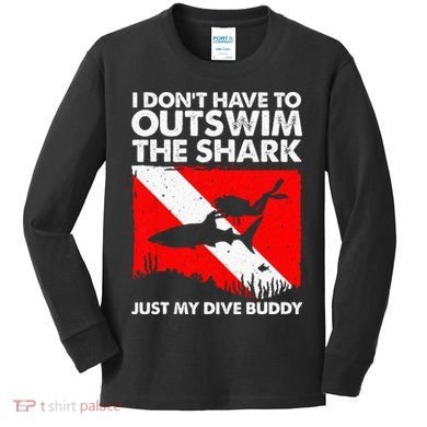 Funny Scuba Diving Design For  Shark Diving Buddy Kids Long Sleeve Shirt