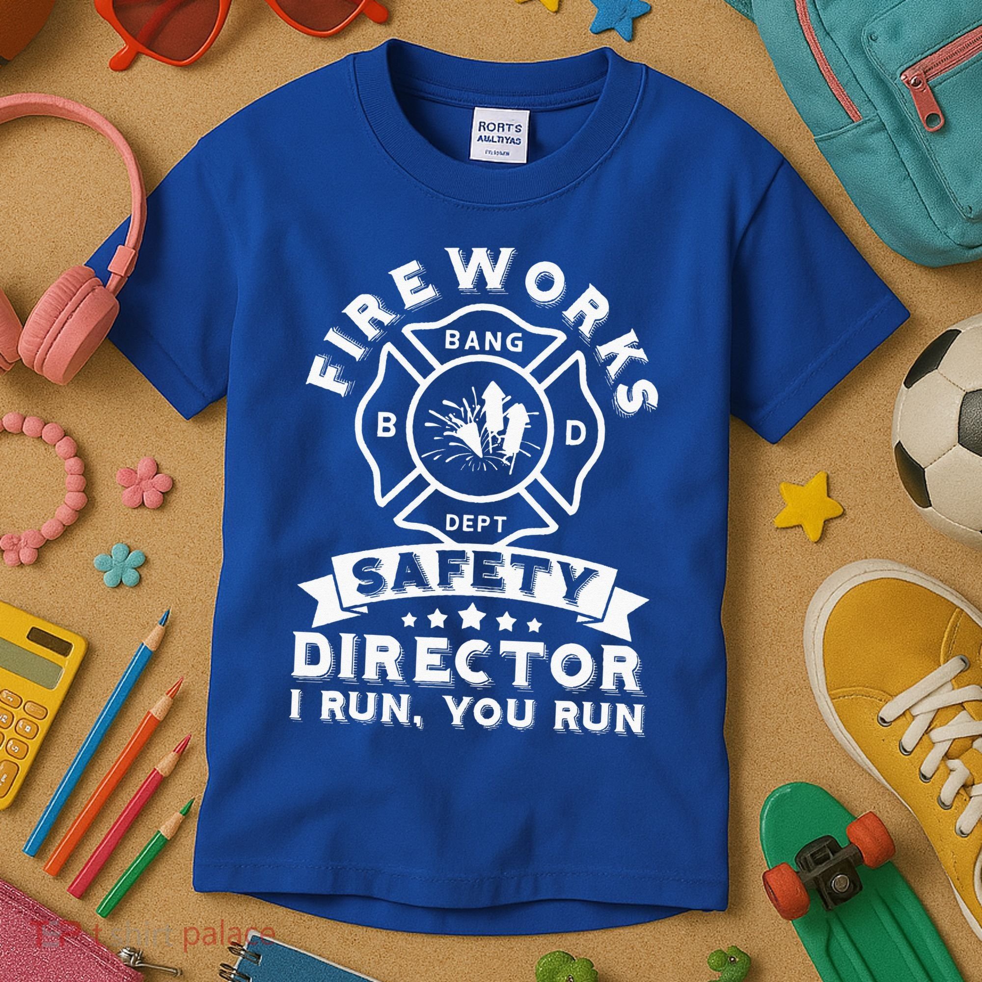 Fireworks Safety Director I Run You Run Bang Dept Patriotic Kids T-Shirt