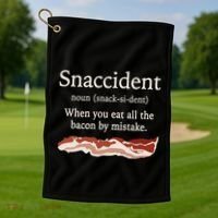 Funny Snaccident Definition Eat All The Bacon By Mistake Golf Towel thumb 1