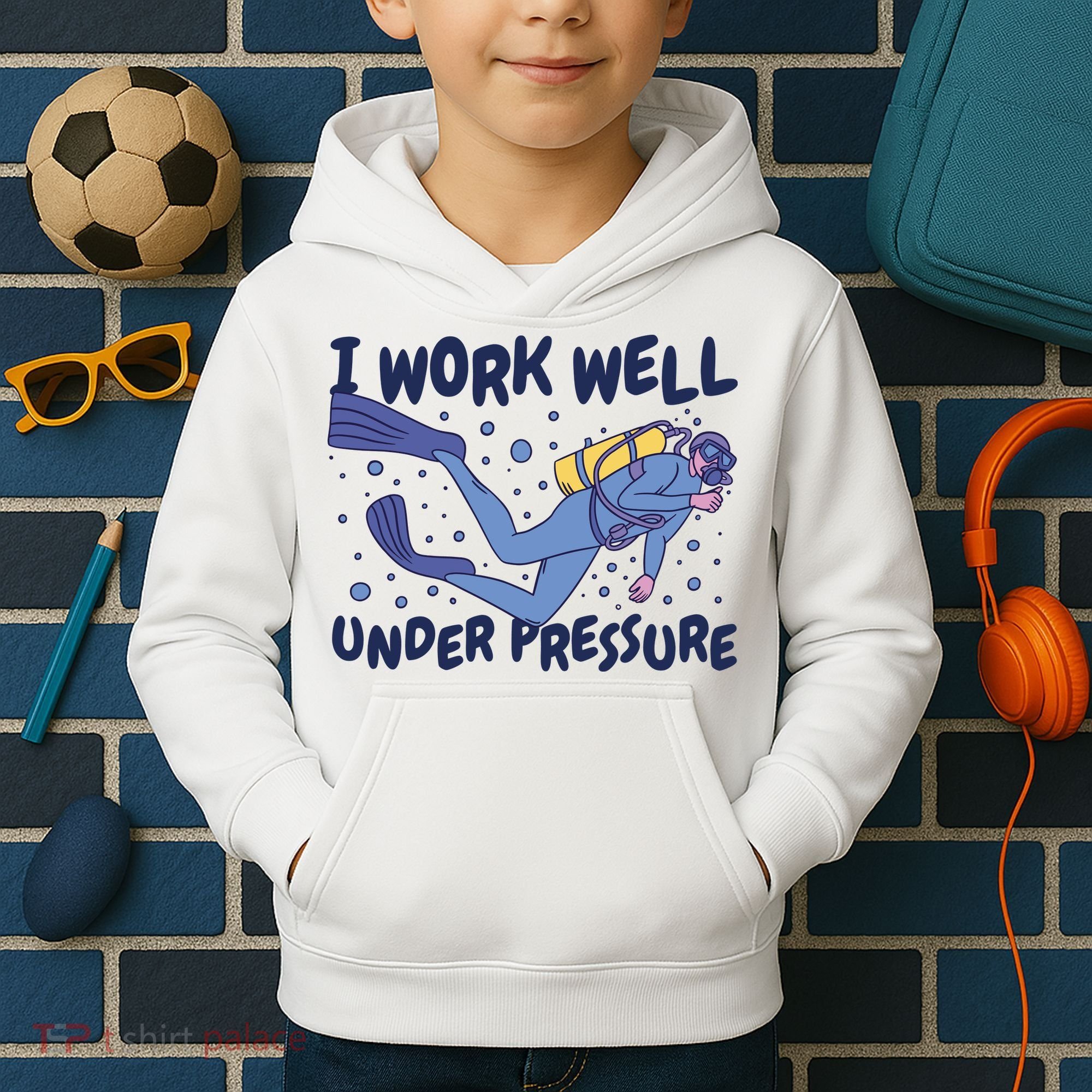 Funny Scuba Diving I Work Well Under Pressure Kids Hoodie