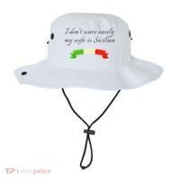 Funny Saying Don't Scare Easily My Wife Is Sicilian Dad Joke Bucket Hat thumb 0