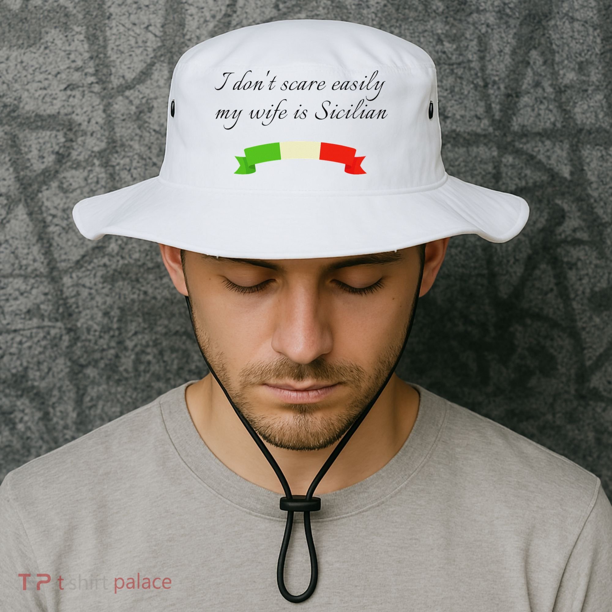 Funny Saying Don't Scare Easily My Wife Is Sicilian Dad Joke Bucket Hat