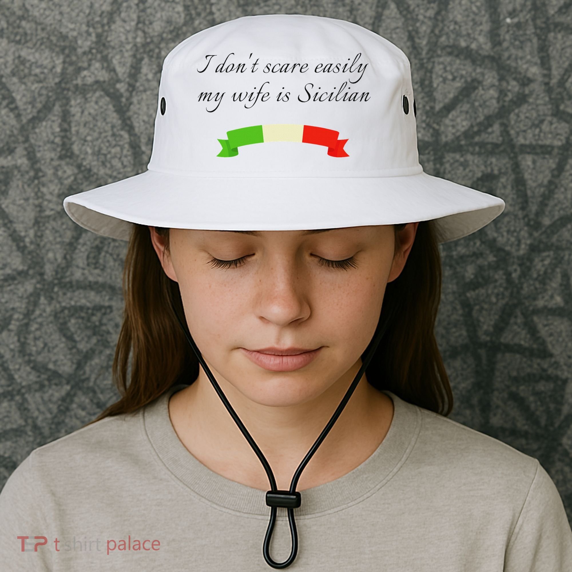 Funny Saying Don't Scare Easily My Wife Is Sicilian Dad Joke Bucket Hat