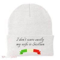 Funny Saying Don't Scare Easily My Wife Is Sicilian Dad Joke Beanie thumb 0
