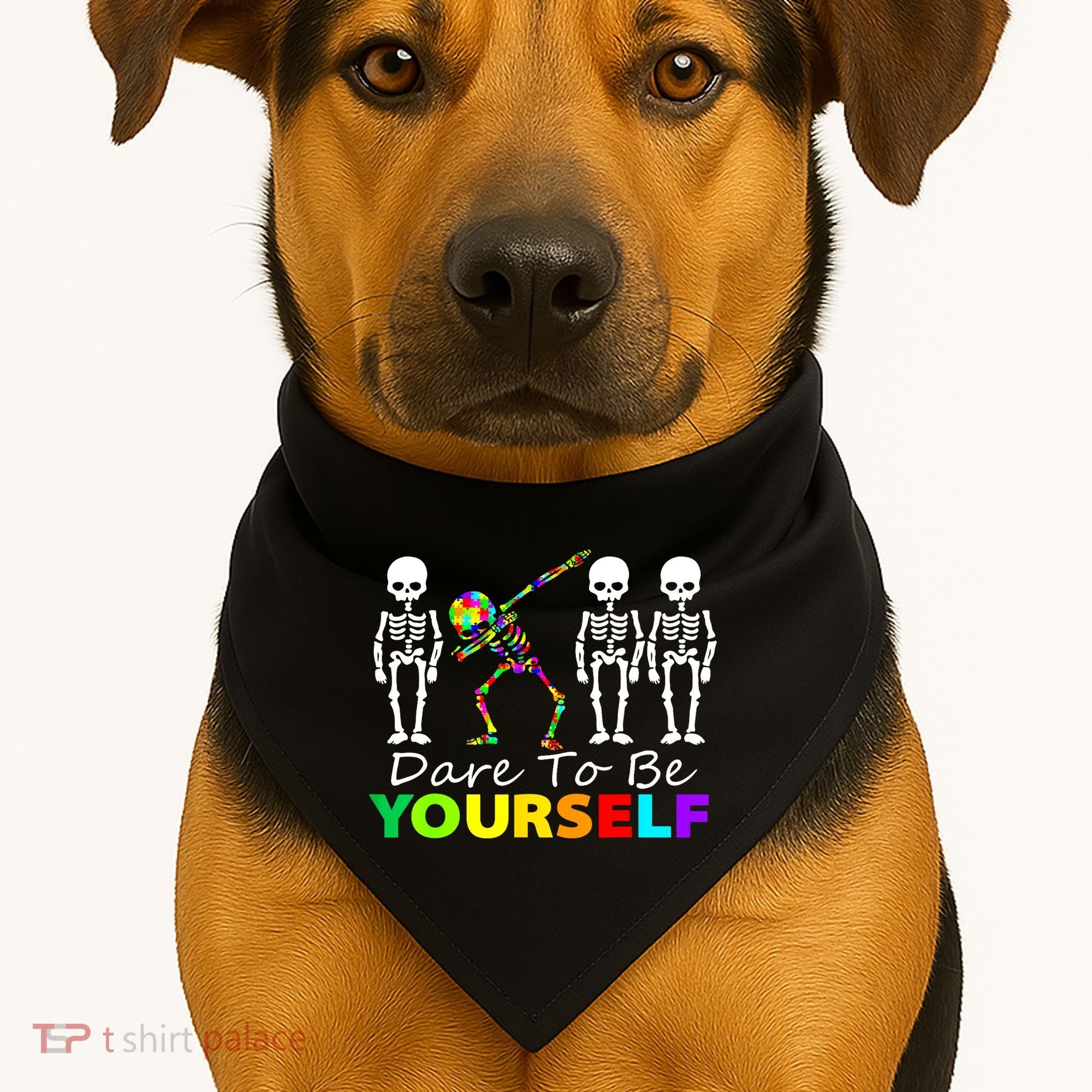 Funny Skeleton Dabbing Dare To Be Yourself Autism Awareness Gift USA-Made Doggie Bandana