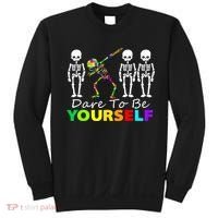Funny Skeleton Dabbing Dare To Be Yourself Autism Awareness Gift Sweatshirt thumb 0