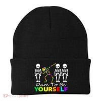 Funny Skeleton Dabbing Dare To Be Yourself Autism Awareness Gift Beanie thumb 0