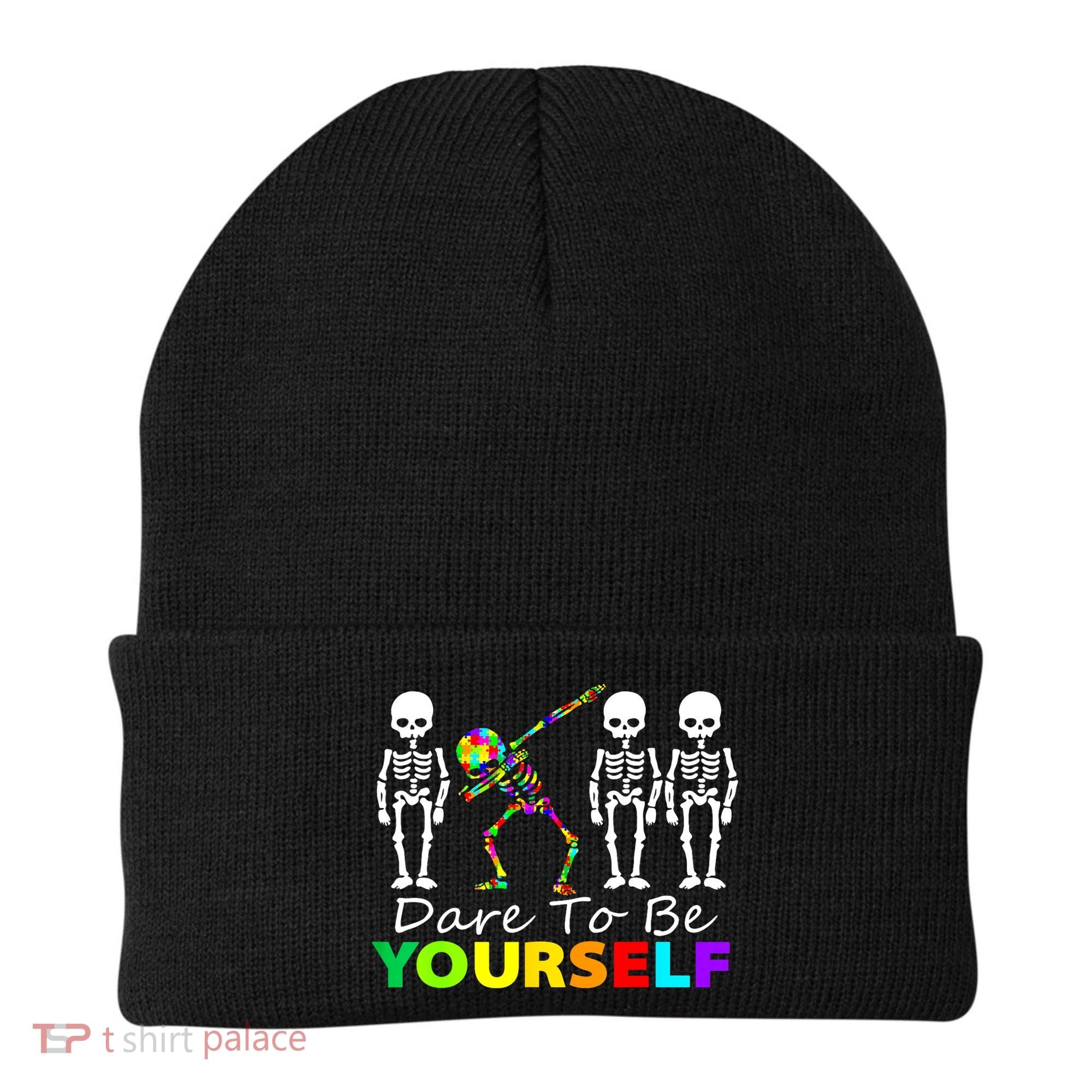 Funny Skeleton Dabbing Dare To Be Yourself Autism Awareness Gift Beanie