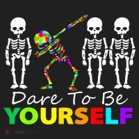Funny Skeleton Dabbing Dare To Be Yourself Autism Awareness Gift Beanie thumb 2