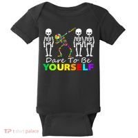 Funny Skeleton Dabbing Dare To Be Yourself Autism Awareness Gift Baby Bodysuit thumb 0