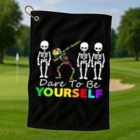 Funny Skeleton Dabbing Dare To Be Yourself Autism Awareness Gift Golf Towel thumb 1