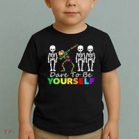 Funny Skeleton Dabbing Dare To Be Yourself Autism Awareness Gift Toddler T-Shirt thumb 2