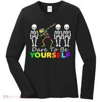 Funny Skeleton Dabbing Dare To Be Yourself Autism Awareness Gift Women's Long Sleeve Shirt thumb 0