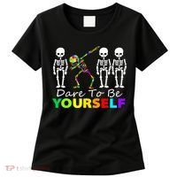 Funny Skeleton Dabbing Dare To Be Yourself Autism Awareness Gift Women's T-Shirt thumb 0