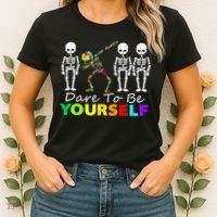 Funny Skeleton Dabbing Dare To Be Yourself Autism Awareness Gift Women's T-Shirt thumb 2