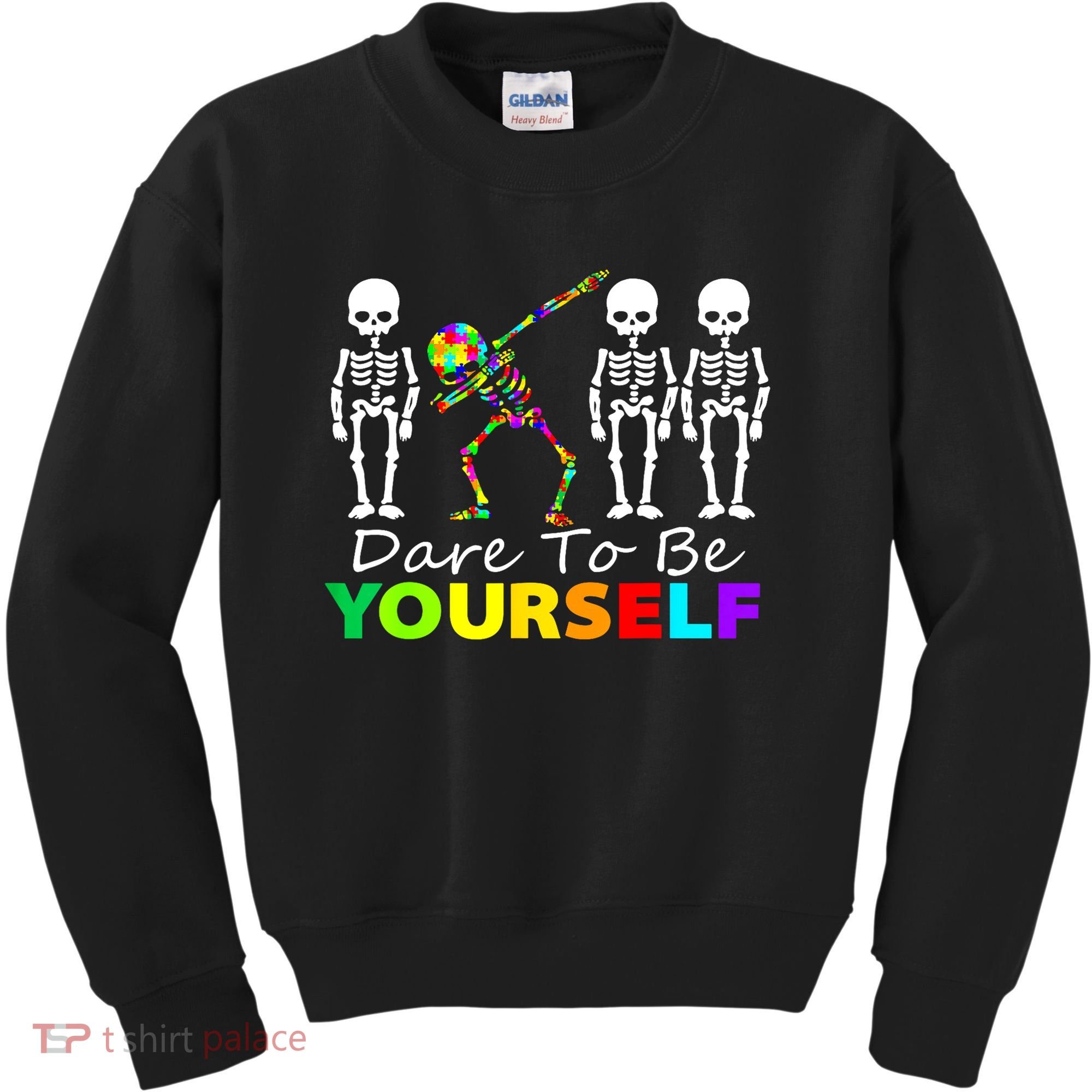 Funny Skeleton Dabbing Dare To Be Yourself Autism Awareness Gift Kids Sweatshirt