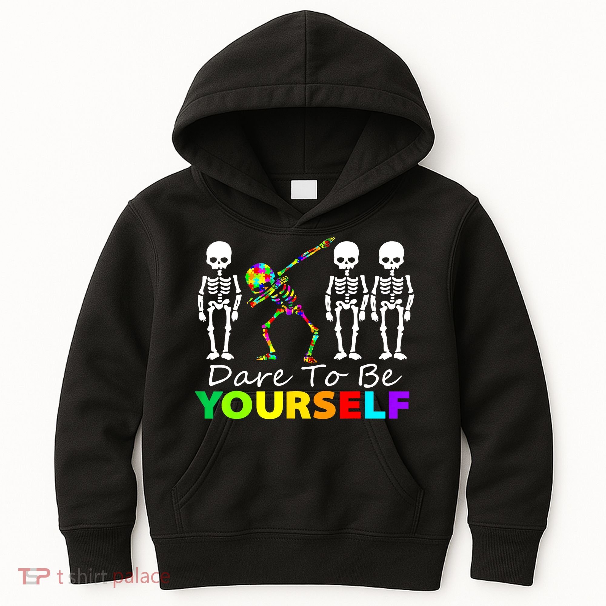 Funny Skeleton Dabbing Dare To Be Yourself Autism Awareness Gift Kids Hoodie