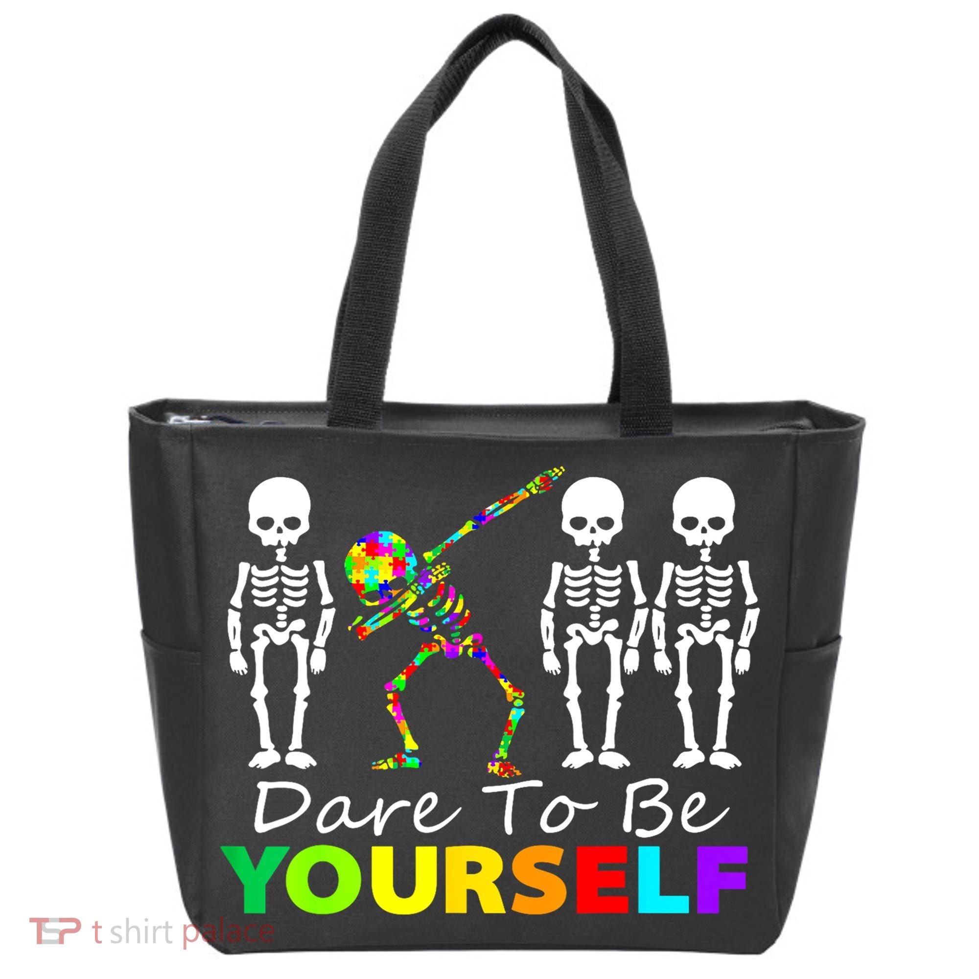 Funny Skeleton Dabbing Dare To Be Yourself Autism Awareness Gift Tote Bag