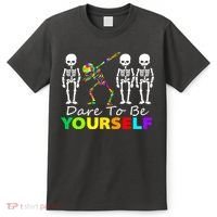Funny Skeleton Dabbing Dare To Be Yourself Autism Awareness Gift T-Shirt thumb 0
