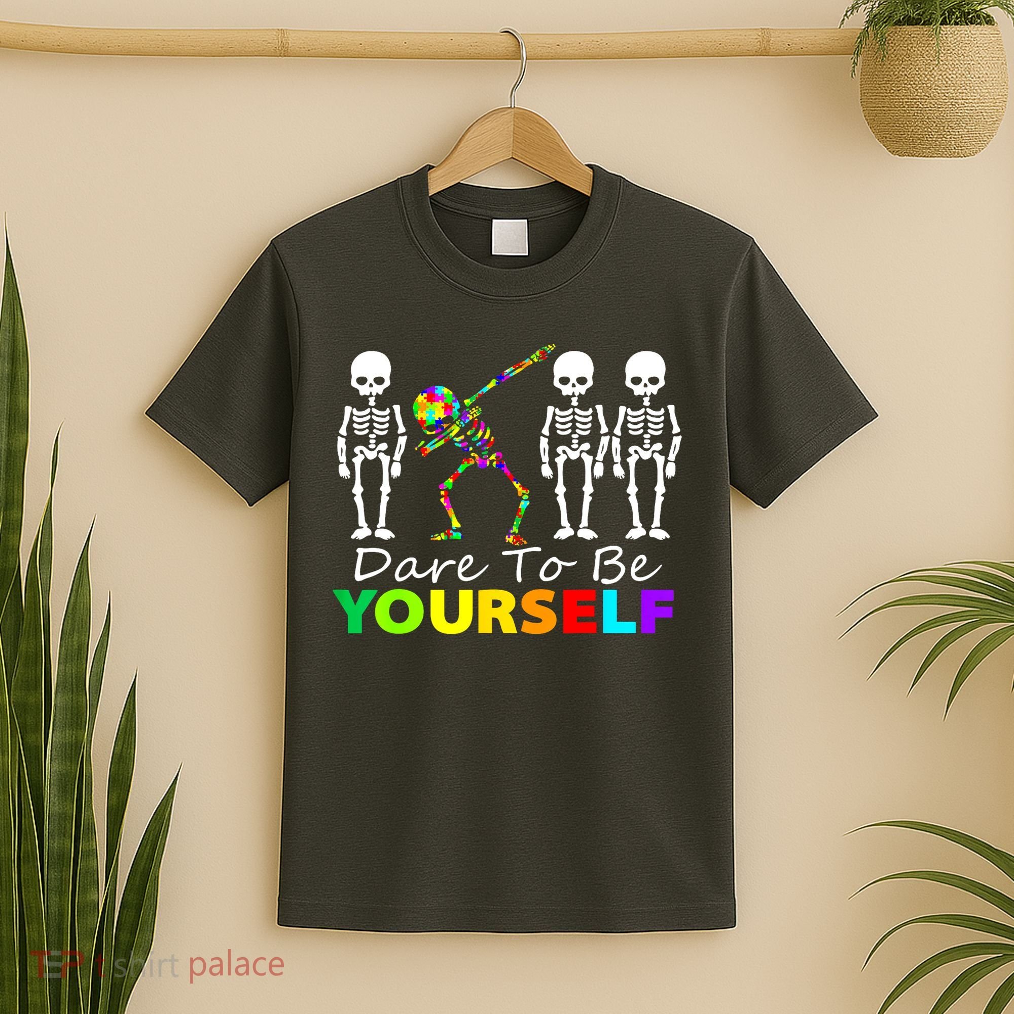 Funny Skeleton Dabbing Dare To Be Yourself Autism Awareness Gift T-Shirt