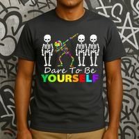 Funny Skeleton Dabbing Dare To Be Yourself Autism Awareness Gift T-Shirt thumb 3