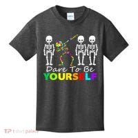 Funny Skeleton Dabbing Dare To Be Yourself Autism Awareness Gift Kids T-Shirt thumb 0