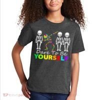Funny Skeleton Dabbing Dare To Be Yourself Autism Awareness Gift Kids T-Shirt thumb 2
