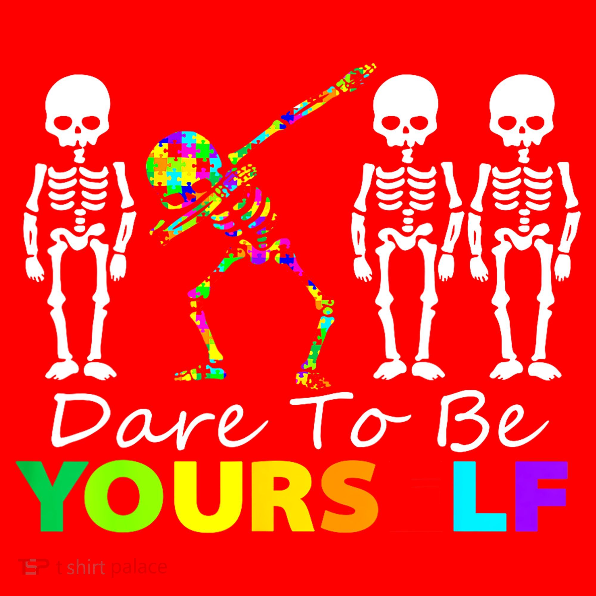 Funny Skeleton Dabbing Dare To Be Yourself Autism Awareness Gift Santa Hat