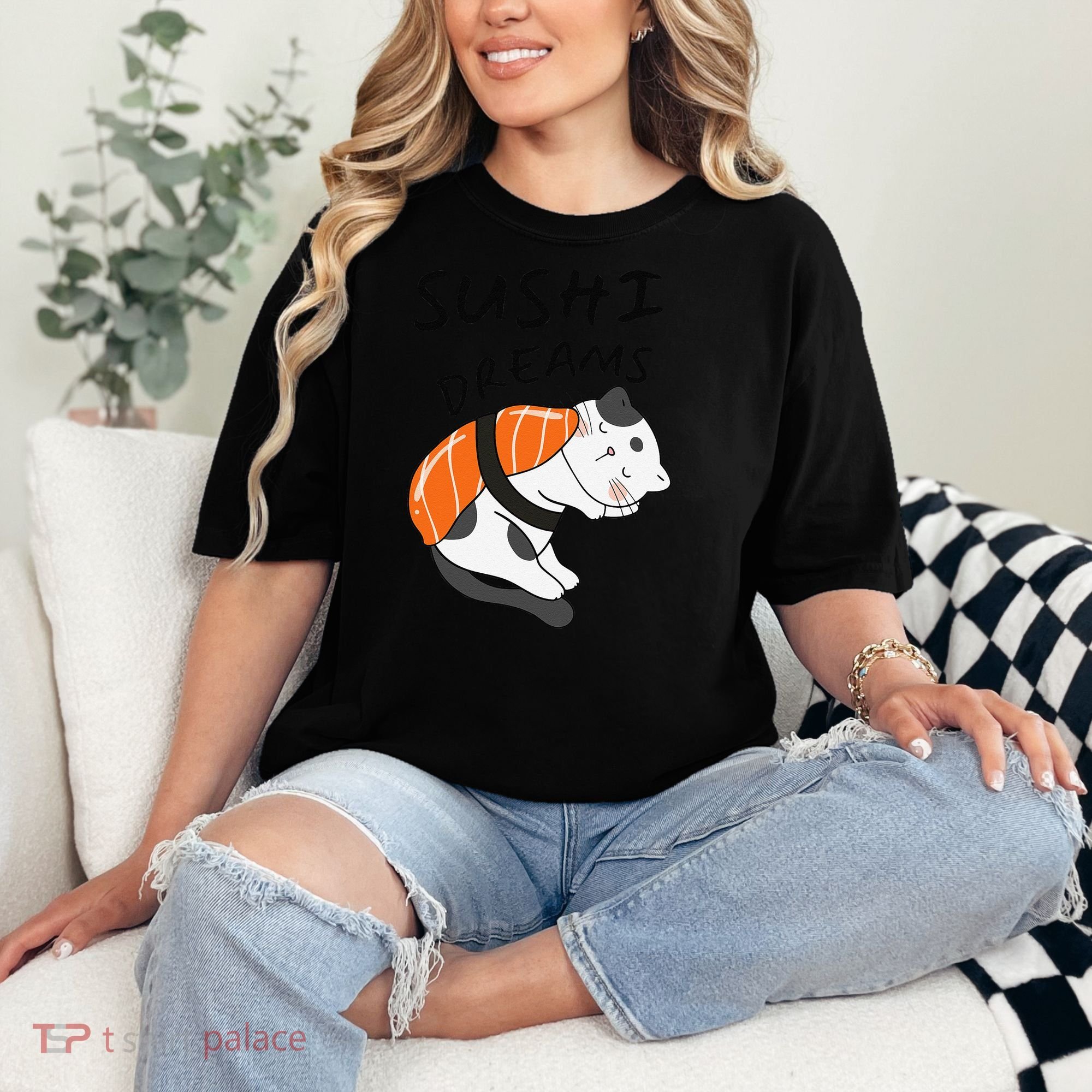 Funny Sushi Dreams Salmon Lovers Cat Dream Women Comfort Colors T-Shirt
