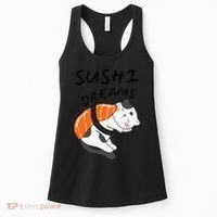 Funny Sushi Dreams Salmon Lovers Cat Dream Women Women's Tank Top thumb 0
